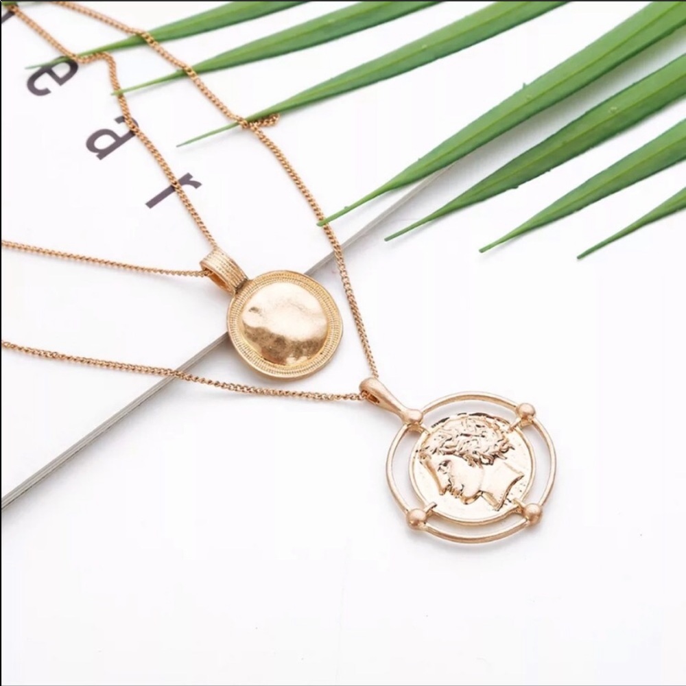 Vintage Double Layer Gold Coin Medallion Necklace - Picture 6 of 8